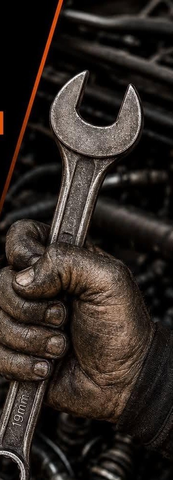 Mechanic's hand gripping a 19mm wrench over an engine bay